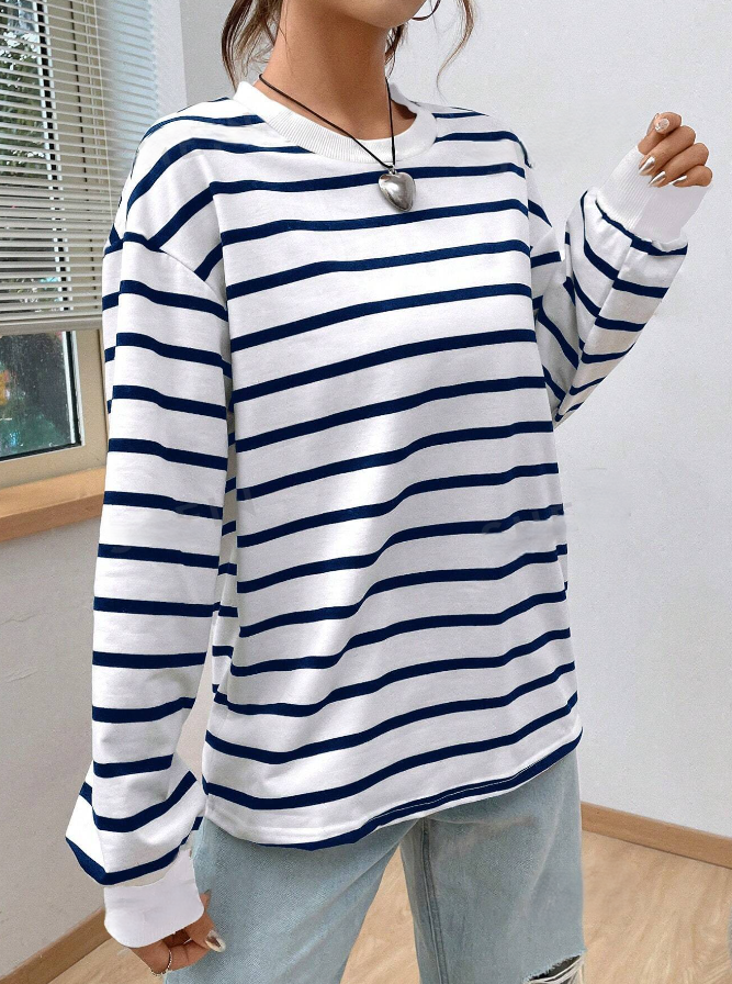 Women's Thin Long Sleeve Striped Sweatshirt