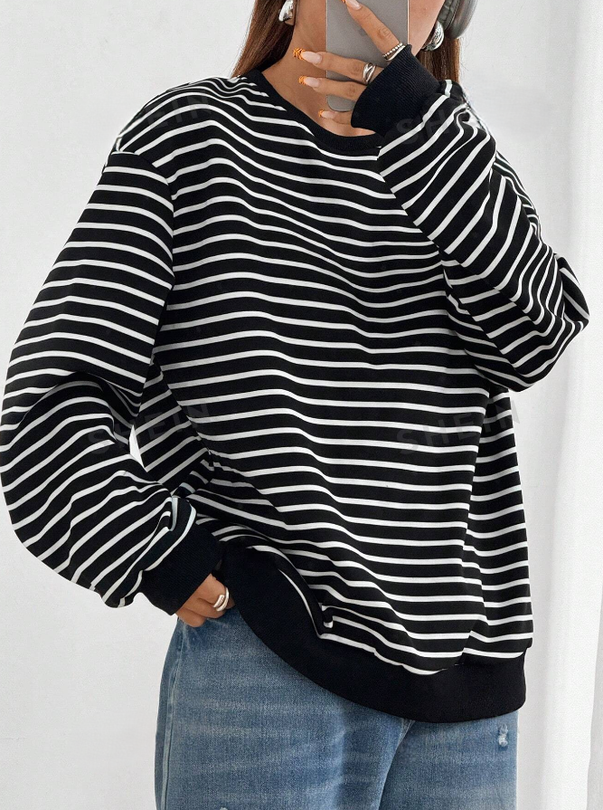 Women's Thin Long Sleeve Striped Oversized Sweatshirt