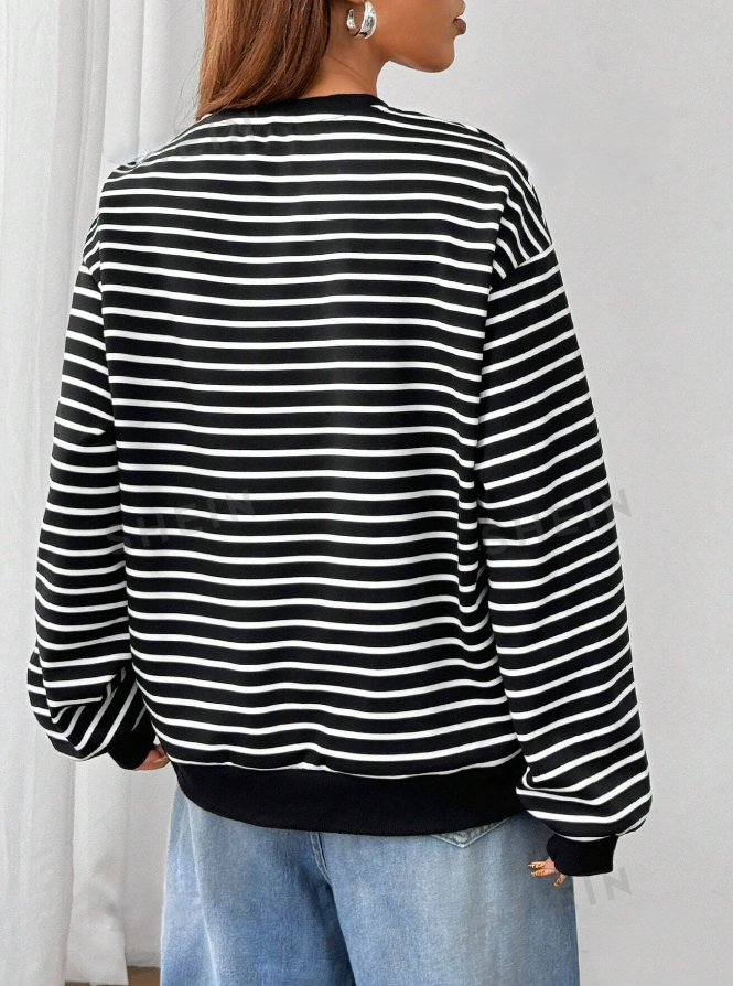 Women's Thin Long Sleeve Striped Oversized Sweatshirt