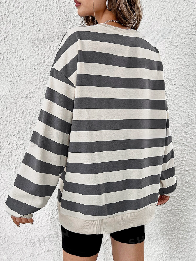 Women's Thin Long Sleeve Striped Sweatshirt