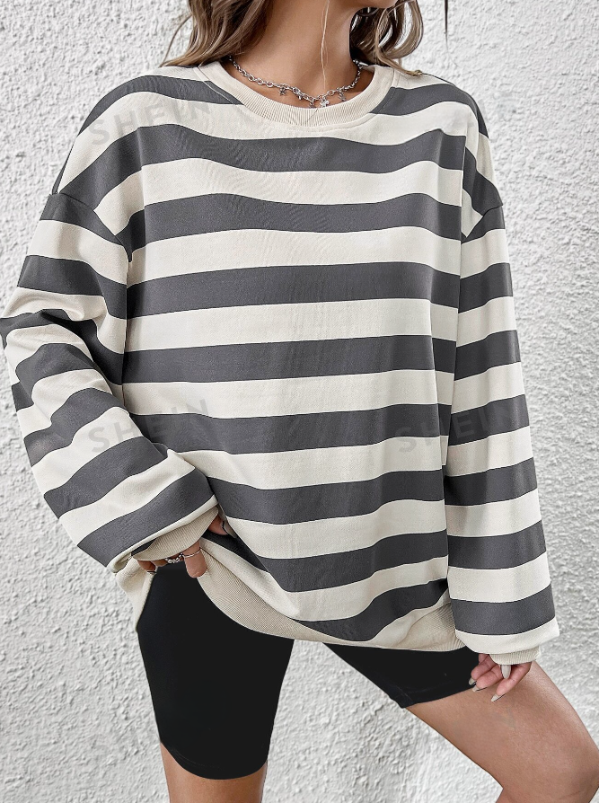 Women's Thin Long Sleeve Striped Sweatshirt