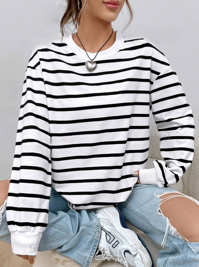 Women's Thin Long Sleeve Striped Sweatshirt