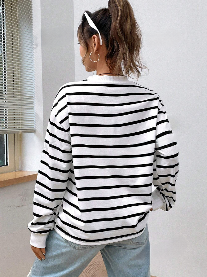 Women's Thin Long Sleeve Striped Sweatshirt