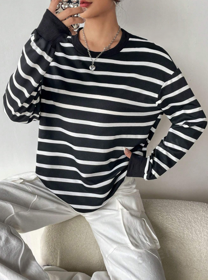 Women's Thin Long Sleeve Striped Sweatshirt