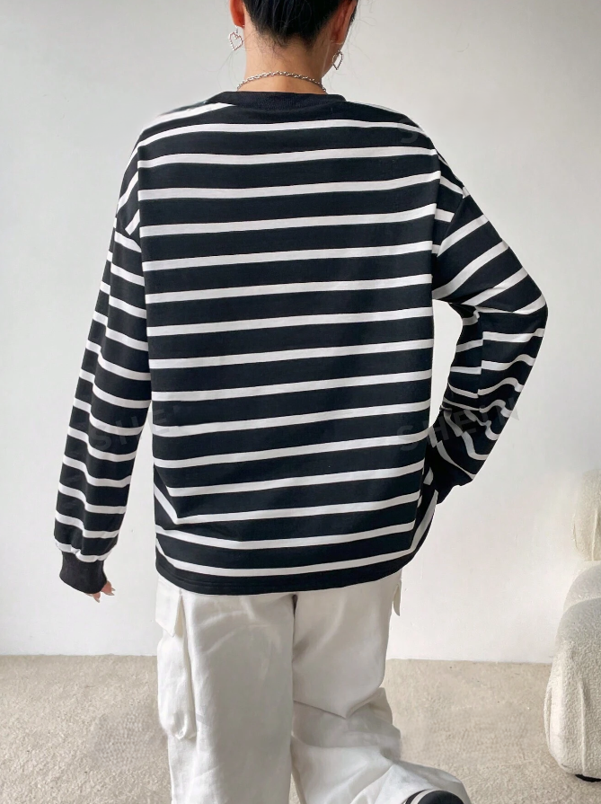 Women's Thin Long Sleeve Striped Sweatshirt