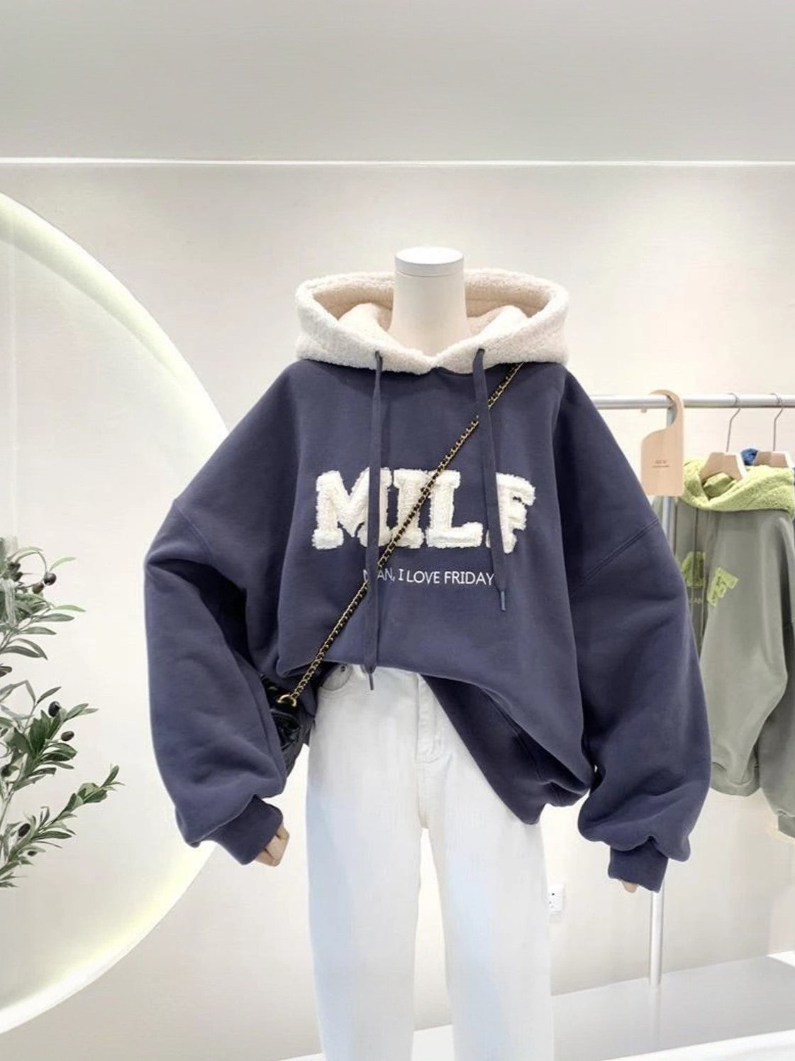 Women's Korean-Style "MILF" Wool-Lettered Hoodie, Loose Fit