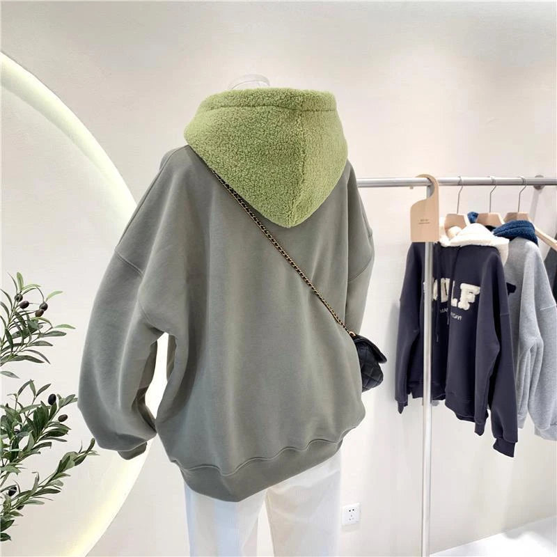 Women's Korean-Style "MILF" Wool-Lettered Hoodie, Loose Fit