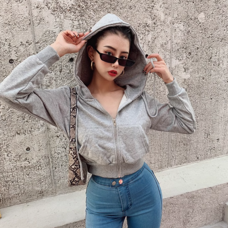 Women's Zip-up Crop Top Hoodie