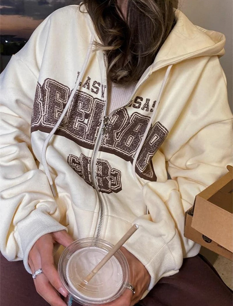 Women's Retro Oversized Zip-Up Hoodie