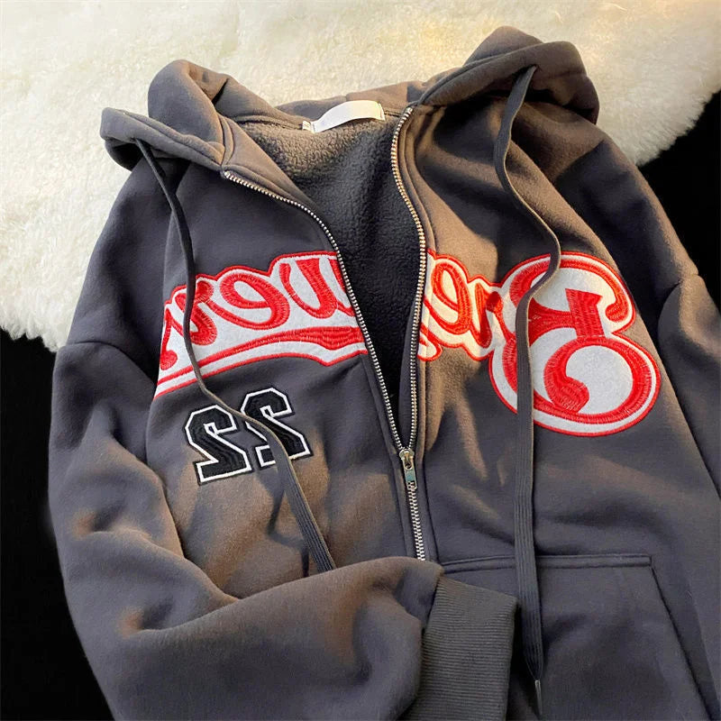 Women's Vintage Printed Zip-Up Hoodie