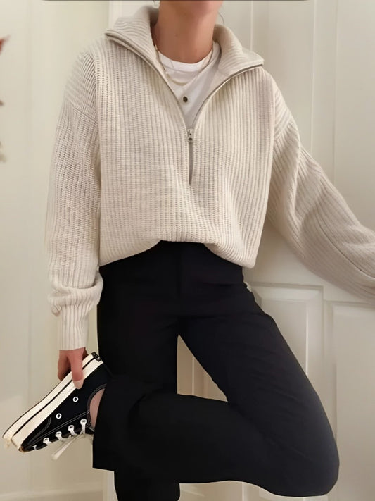 Women's Zip Old Money Knitted Fashion Turtleneck Sweater