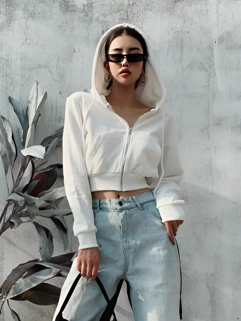 Women's Zip-up Crop Top Hoodie